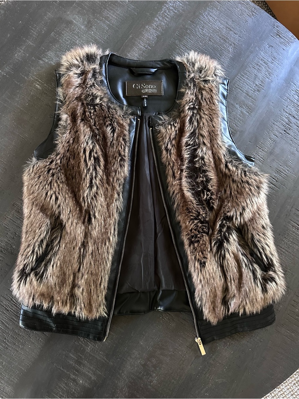 Ci Sono Brown and Black Faux Fur Zip Vest